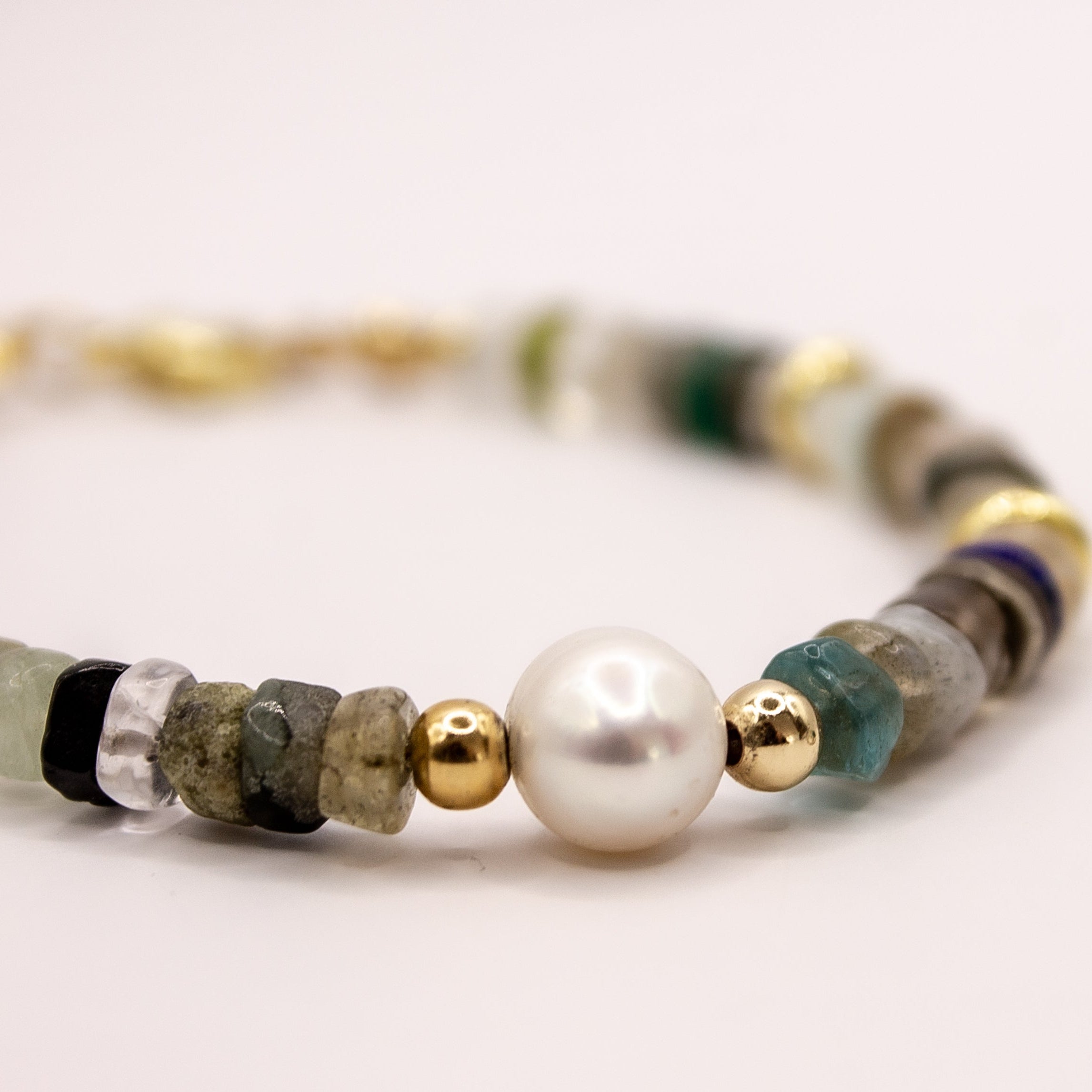Pulsera Natura|Piedras Naturales Mixtas y Perla