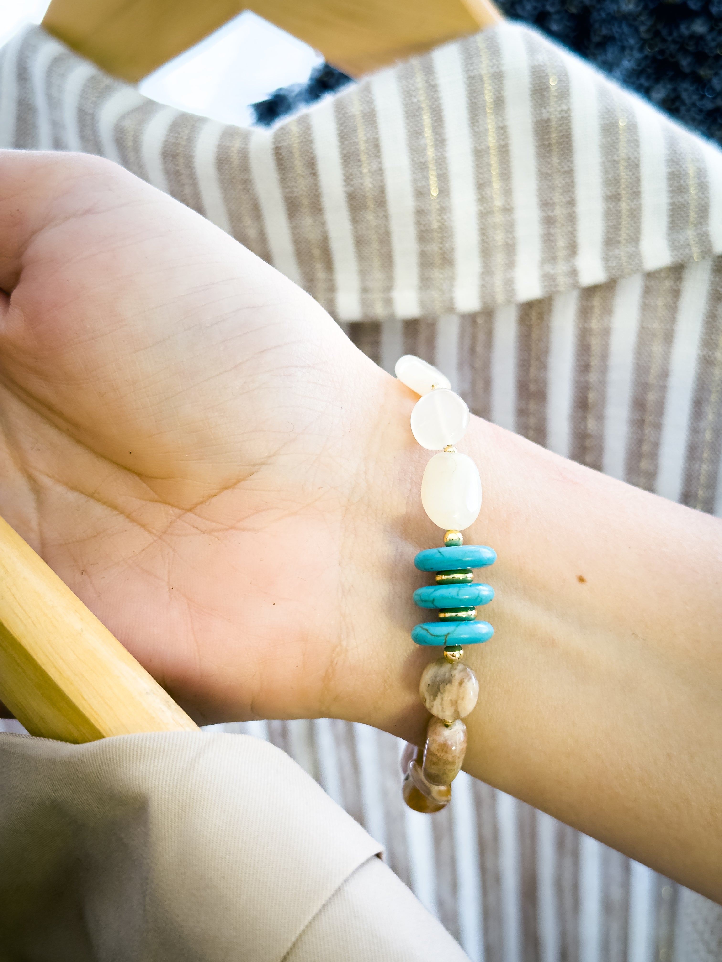 Pulsera Brisa Costera|Piedra Luna Adularía turquesa